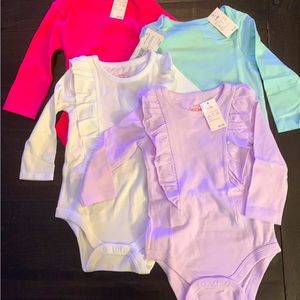 4 pack Baby Cat and Jack girls long sleeve onesies size 6-9M New